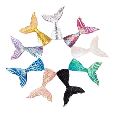 PH PandaHall 40pcs 10 Colors Mermaid Tail Resin Cabochons Fish Tail ...