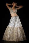 Buy Grey Organza Embroidered Geometric V Neck Bridal Lehenga Set For ...