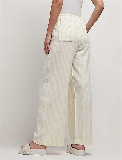 Buy Linen Rich Stripes High Rise Trousers at Marks & Spencer