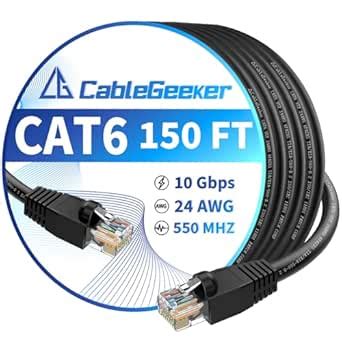 CableGeeker Cat 6 Ethernet Cable 150 ft, High Speed 10Gbps CCA Internet ...