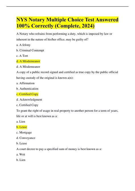 Image result for Answer Key for Notary Test