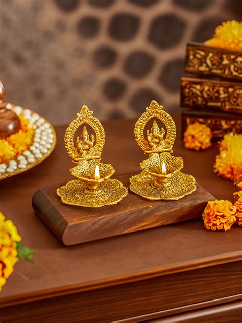 Buy | Pack of 2 Pure Brass Aarti diya | Aarti Ghee Deepak for Home ...