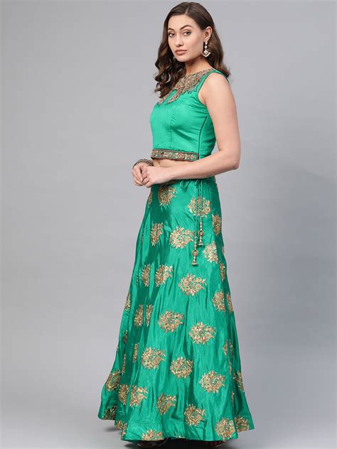 BOUN585 Sequin Crop Top Lehenga Choli with Embroidered Dupatta ...