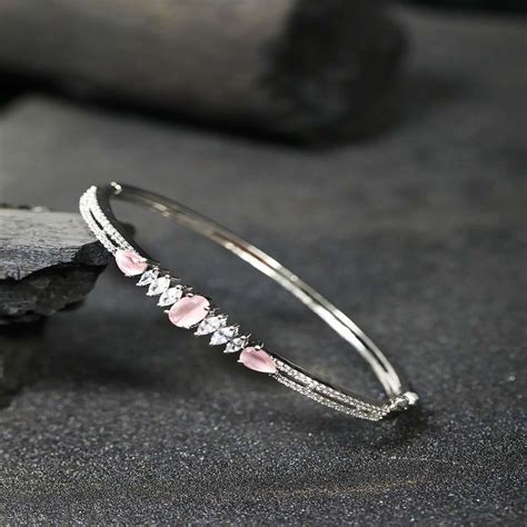 Buy Priyaasi Pink Stone Studded Silver Plated Bracelet Online