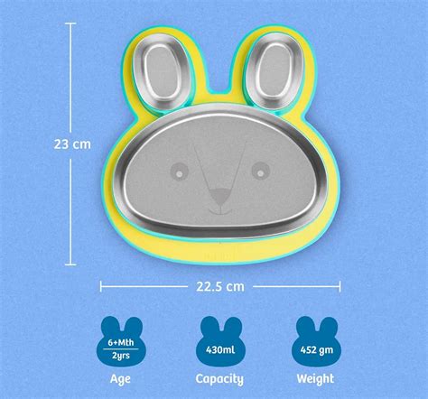 Buy Rabitat Hoppy Playte Anti Skid Stainless Steel Divided Plate, 6M ...