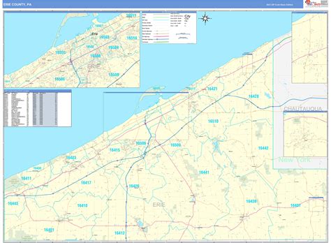 Erie County, PA Zip Code Wall Map Basic Style by MarketMAPS