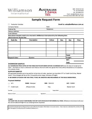 Fillable Online Sample Garment Request Form - Zipper Ties Fax Email ...