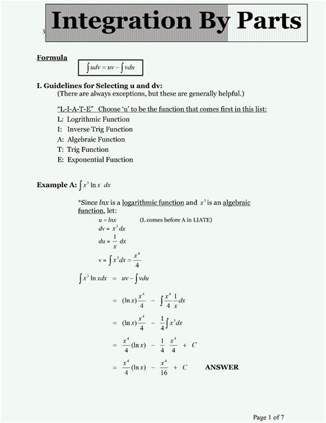 Image result for Integration by Parts Examples