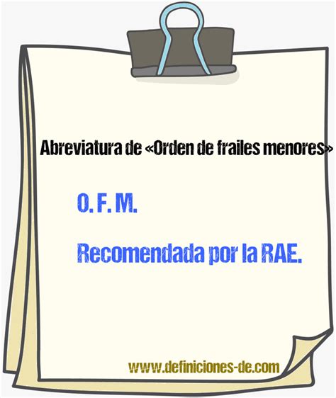 Abreviatura de «Orden de frailes menores»