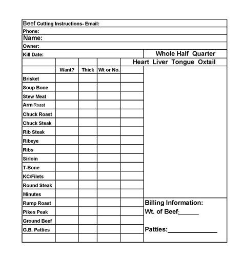 Image result for Beef Processing Order Form