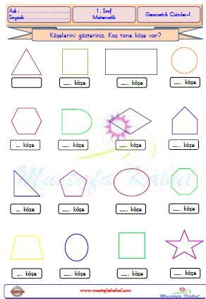 1.Sınıf Matematik Geometrik Şekiller Alıştırmalar Etkinlikler Problemler