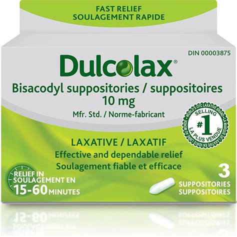 Dulcolax Bisacodyl Laxative Suppositories, 10mg Laxatives for Relief of Occasional Constipation ...
