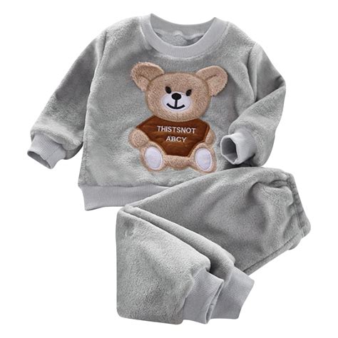 WOYY Infant Boys Flannel Pajamas Cute Cartoon Bear Long Sleeve ...
