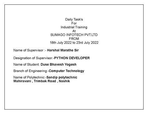 Pratik 3rdweak - Good to go with doc - Daily Task’s For Industrial ...