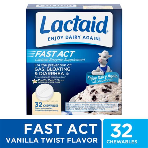 Lactaid Fast Act Lactose Relief Chewables, Vanilla, 32 Packs of 1 ct - Walmart.com