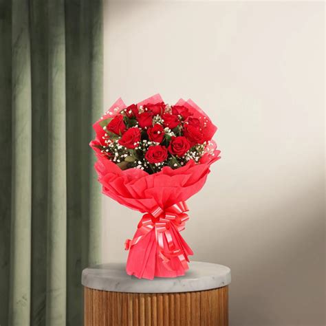 Crimson Love Red Roses Bouquet | 6 Stems, Green Fillers – Giftech Global