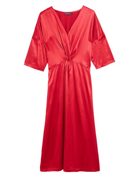 Buy Satin V-Neck Midi Waisted Dress at Marks & Spencer