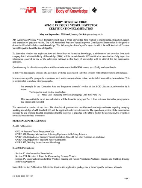 Fillable Online body of knowledge api-510 pressure vessel inspector ...