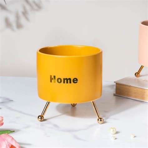 Home Ceramic Planter With Stand Yellow Online - Premium Planter | Nestasia