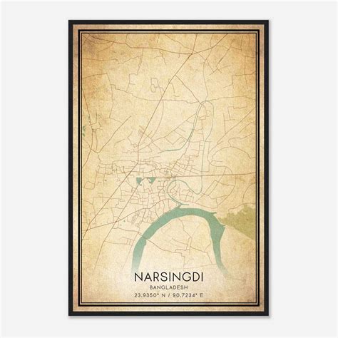 Vintage Narsingdi Bangladesh Map Poster, Narsingdi City Road Wall Art Print - Custom Maps & Posters