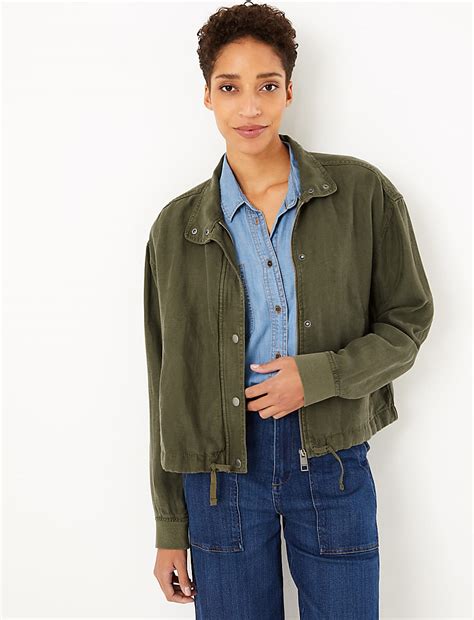 Buy Tencel™ High Neck Bomber Jacket at Marks & Spencer