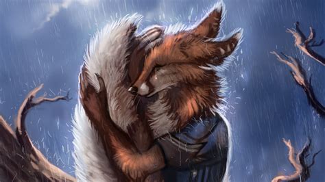 Download wallpaper 1920x1080 fox, tail, rain, hide, sadness full hd ...