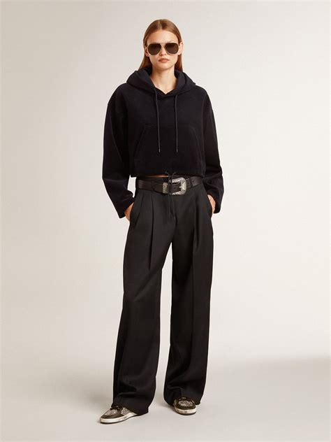 Women’s black chenille sweatshirt with embroidery on the back | Golden ...