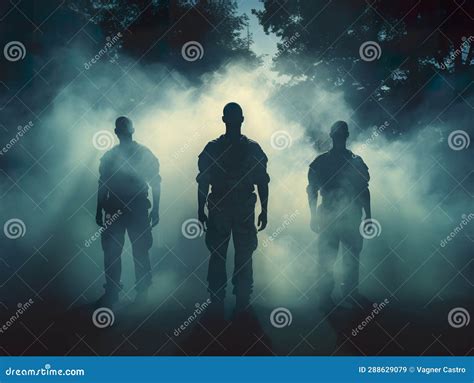 Scary Silhouette of American Soldiers. American Soldiers Emerge into the Harsh Reality of War ...