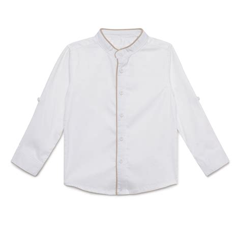 Baby Boys Grandad Neck Roll Up Sleeve White Shirt