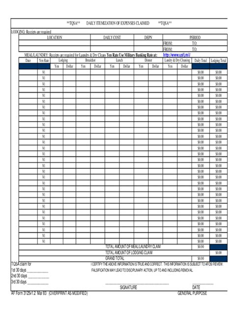 Fillable Online Tqsa Daily Itemization of Expenses Fax Email Print ...