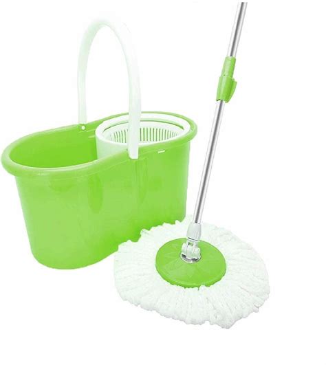 BRW Spin Mop with Bucket System Extended Length Handle Microfiber Mop ...