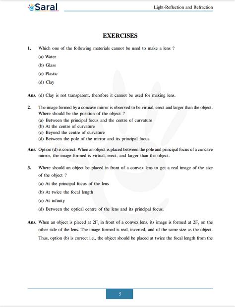 NCERT Solutions for Class 10 Science Chapter 10 - Light Reflection and ...