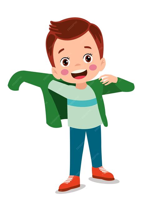 Premium Vector | Cute little boy wearing clothes get dressed daily ...