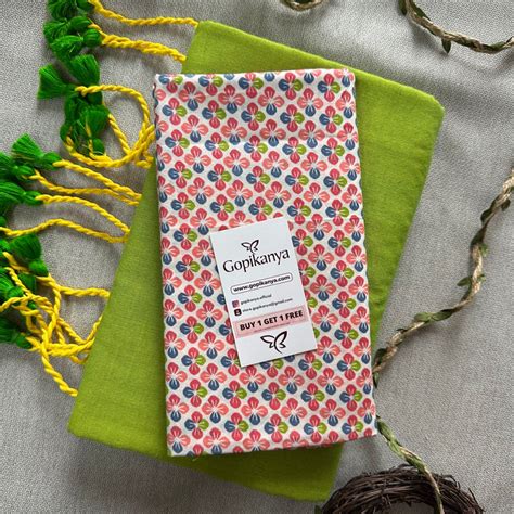 Perrot Green Cotton Saree With Multi Color Printed Blouse | Gopikanya ...