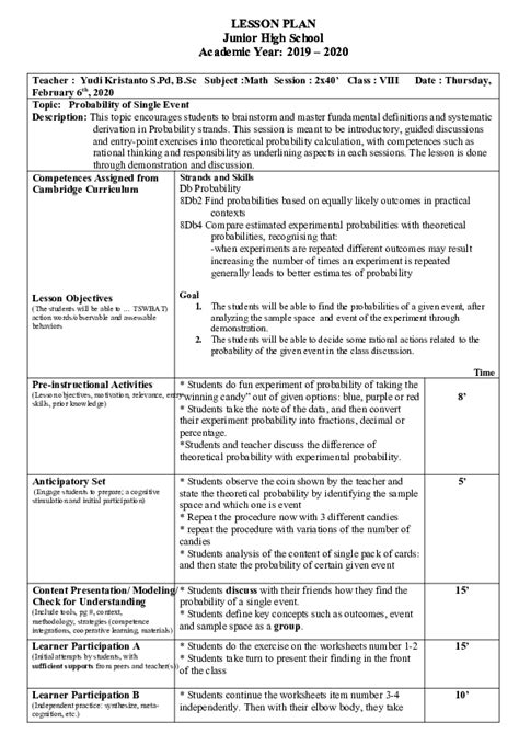Image result for Lesson Plan About Probability