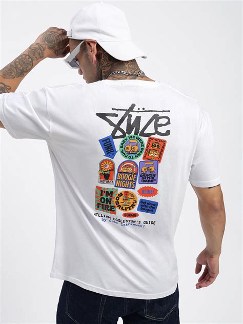 SHOWOFF Men's Graphic White Relaxed Fit T-Shirt