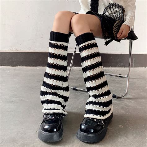 Y2k Stripe Hollow Leg Warmers Wool Knitted Leg Warmers Fall - Etsy ...