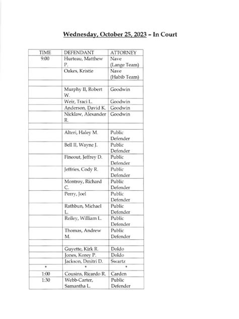 Jefferson County Court Calendar Oct. 25, 2023 | PDF