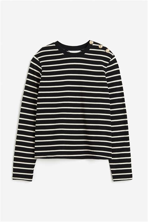 Button-detail top - Black/Striped - Ladies | H&M IN