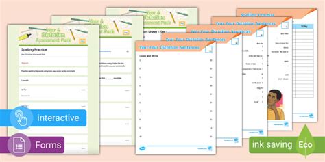 Year Four Dictation Sentences Activity and Assessment Pack