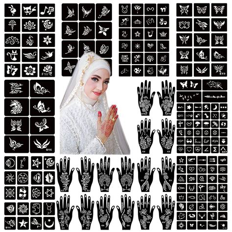 IVANA'S Henna Temporary Tattoo Stencil Templates Kit, Black, M, Pack of ...
