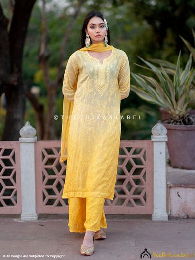 karima Muslin Chikankari Straight Kurta Set with Dupatta-Yellow|The ...