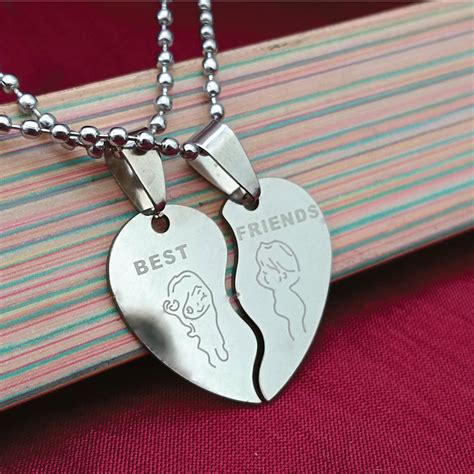 JewelMaze Heart Shape " BEST FRIENDS " Couple Chain Pendant- 1404879