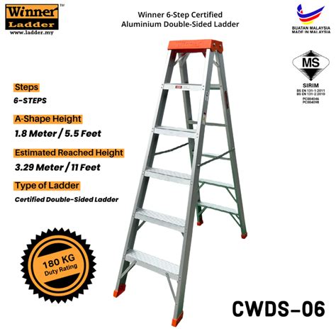 Winner 06-Step Heavy Duty Certified Aluminium Double-Sided Ladder ...