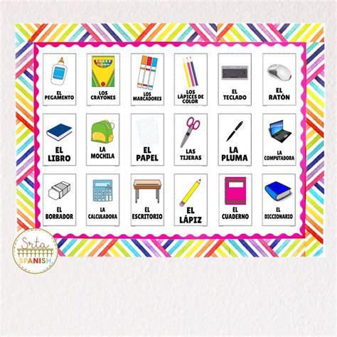 Learn School Supplies Words in Spanish Vocabulary List - Srta Spanish