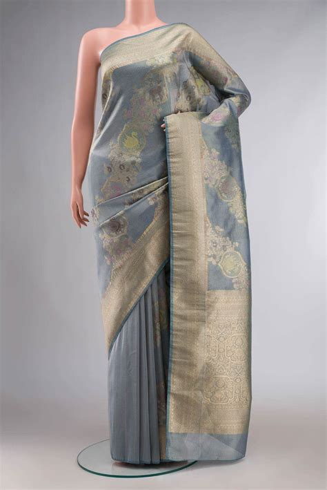 Blue Tissue Silk Saree with zari border – Nalli Silk Sarees Pvt Ltd