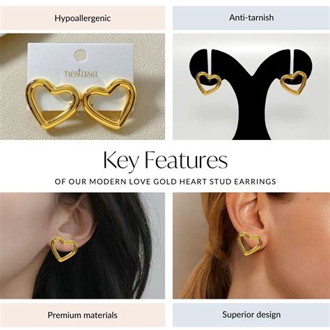 Jewellery Online - Premium Modern Love Gold Heart Stud Earrings | Nestasia