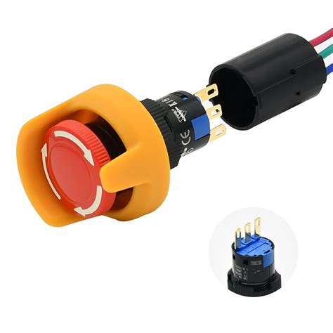 16mm Hole Emergency Stop Push Button Switch ON Off Switch Self-Locking ...