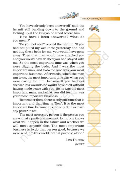 Three Questions - NCERT Book of Class 7 English Honeycomb