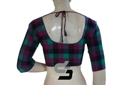 Purple Color 3/4th Sleeve Cotton Checks Readymade Saree Blouse ...